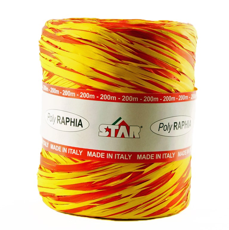 Poly raphia ribbon yellow/red 200m