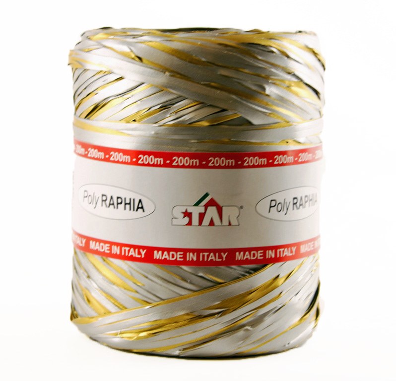 Poly raphia ribbon gold/silver 200m