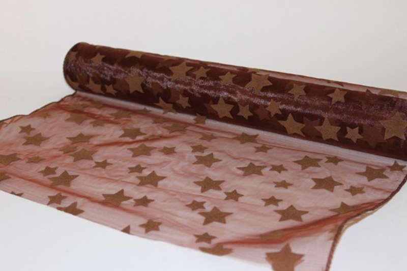Chocolate star flocked decorative organza fabric, 40cm x 5m