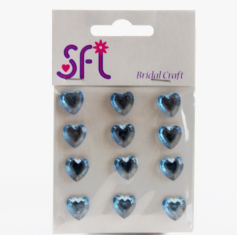 Heart Diamante Craft Stickers x 12 Blue