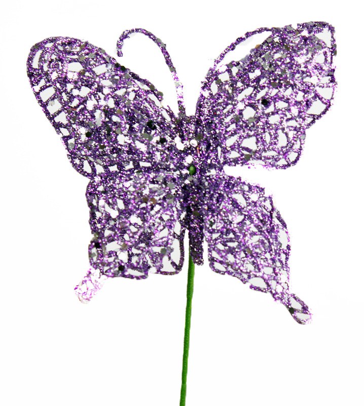Purple glitter decorative butterfly,10cm