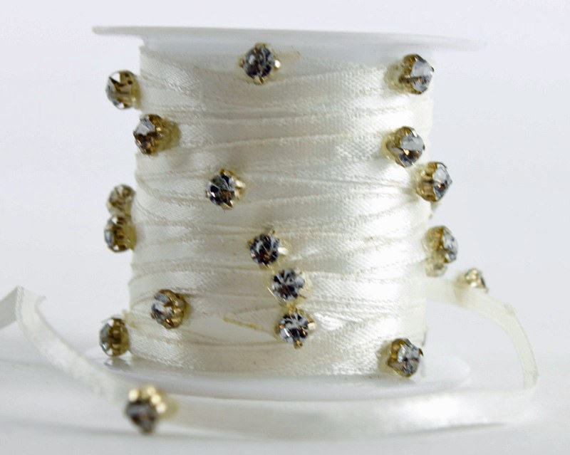 Diamante Satin Ribbon Ivory x 3m