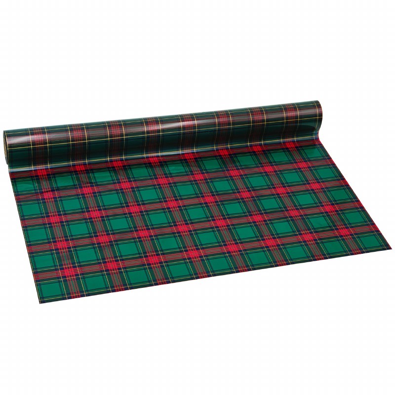Florist Cellophane Wrap Tartan Greem 80cm x 80m