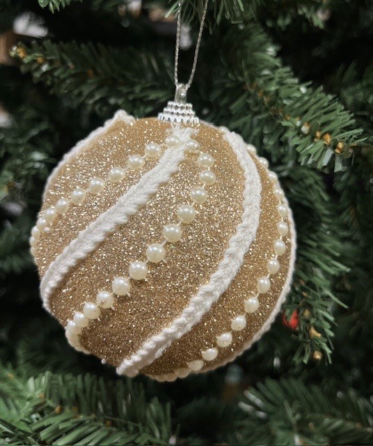 Beaded Bauble 10cm x 1 Champagne