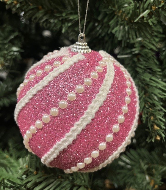 Beaded Bauble 10cm x 1 Pink