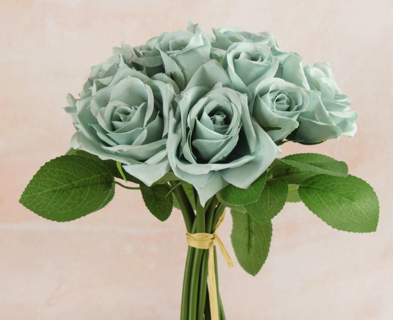 Faux Rose Bunch x 9 Blue/Grey