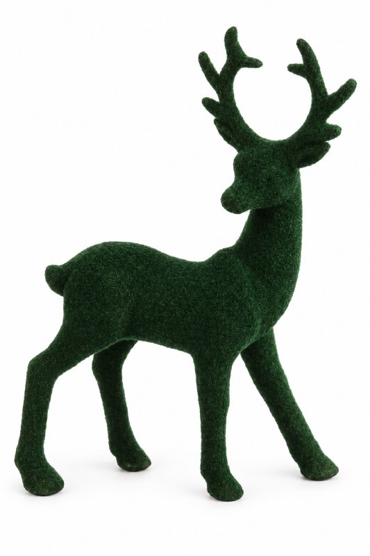 Reindeer Flocked Dark Green 33cm