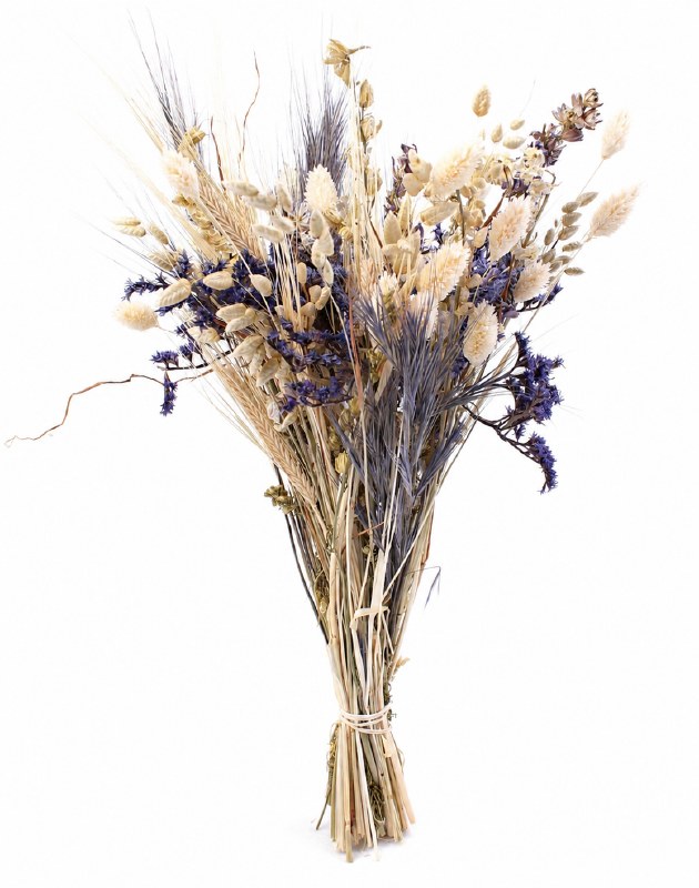 Dried Flower Bouquet White/ Lilac/ Blue 38cm