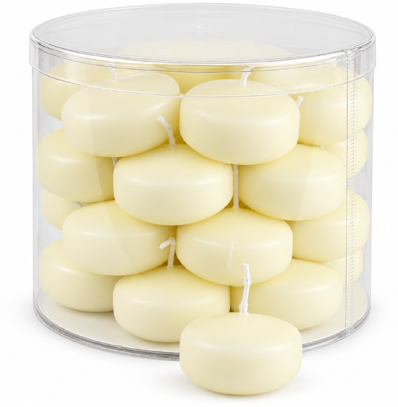 28 Ivory round floating candles 4.5cm Approx.