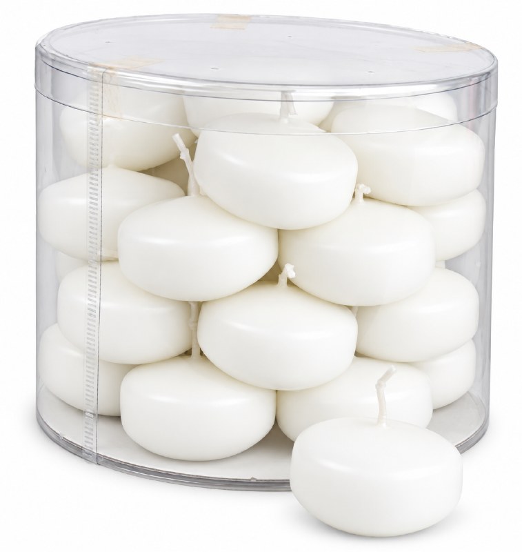 28 White round floating candles 4.5cm Approx.