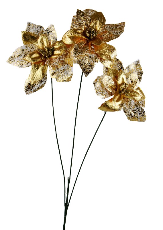 Poinsettia Stem Gold/ Glitter 65cm