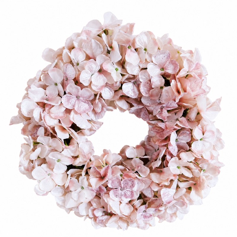 Hydrangea Wreath Blush Pink Glitter 42cm approx