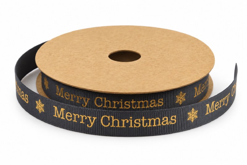 Merry Christmas Ribbon 15mmx20m Grey