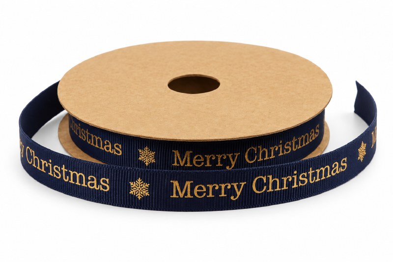 Merry Christmas Ribbon 15mmx20m Navy