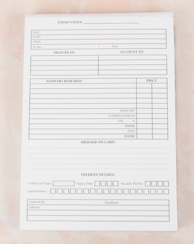Picture of Florist Order Pads x 200 Sheets