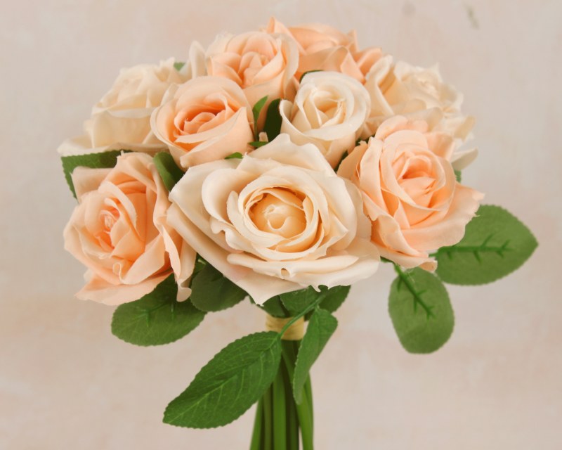 Faux Rose Bunch x 9 Stems 25cm Peach