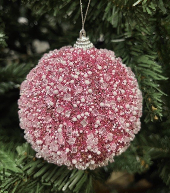 Beaded Bauble 10cm x 1 Pink