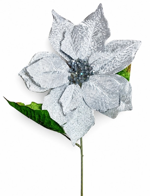 Poinsettia Stem Silver 56cm x 25cm