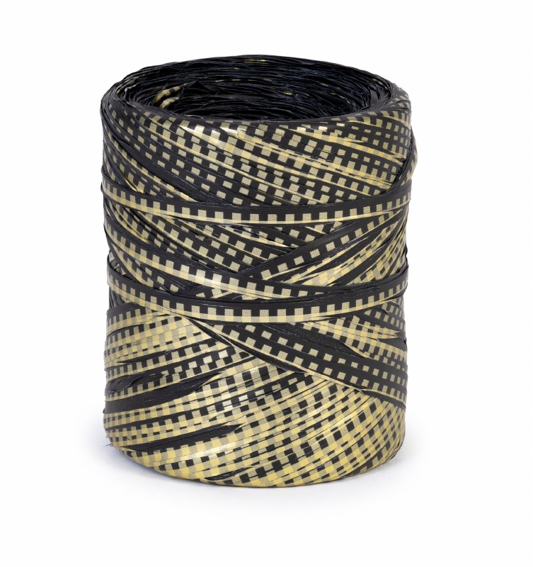 Poly Raphia Ribbon 200m Gold/Black ginham