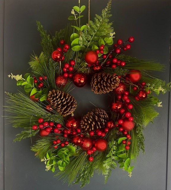 Faux Pine Red Berry Christmas Wreath 24"