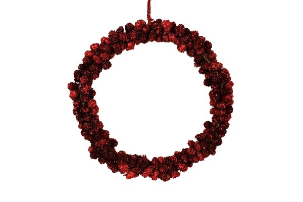 Red Christmas pine cone wreath 30cm