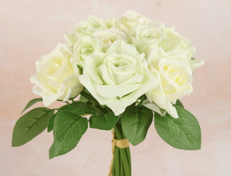 Picture of Faux Rose Bunch x 9 Stems 25cm Pale Sage/Ivory Mix