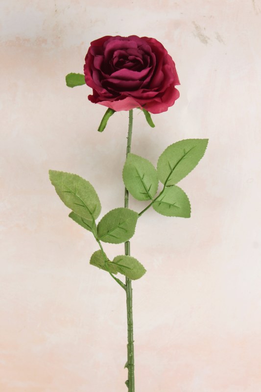 Faux Single Stem Rose Burgundy 63cm