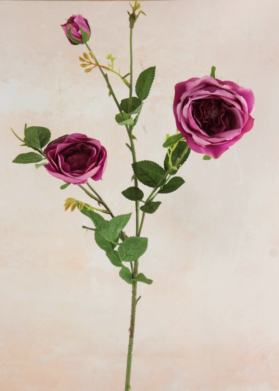 Faux Cottage Rose Single Stem Fuchsia 63cm