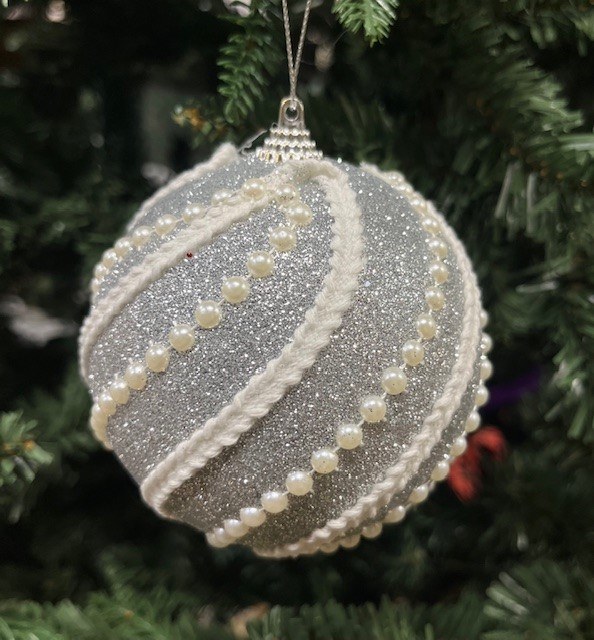 Beaded Bauble 10cm x 1 Silver