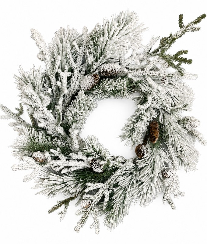 Faux Snowy Pine Wreath 28"
