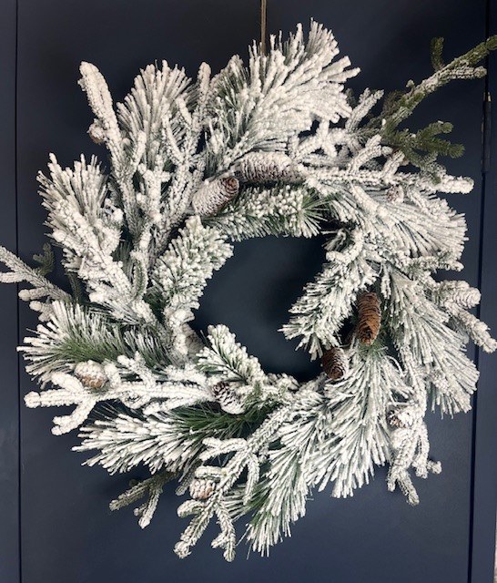 Faux Snowy Pine Wreath 28"