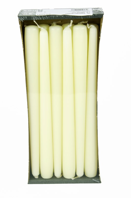 12 Ivory tapered candles, 250mm/23mm