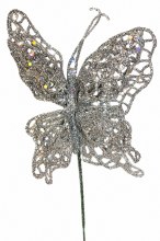 Silver glitter decorative butterfly, 10cm