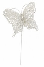 White glitter butterfly pick