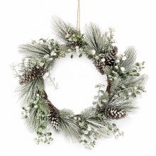 Pine Cone Glitter Silver Wreath 15"
