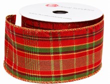 Christmas wired edge tartan ribbon 2.5" x 10yards