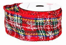 Red tartan ribbon with snowflake 2.5" x 10yards