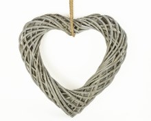 Wicker Heart Grey Wash 40cm