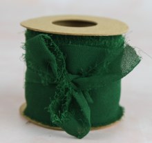 Chiffon Frayed Edge Ribbon 5cm x 5m Forest Green