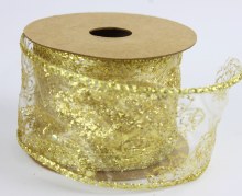 Ribbon Wired Edge Gold Glitter 5.5cm x 10 Yards