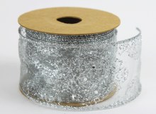 Ribbon Wired Edge Silver Glitter 5.5cm x 10 Yards