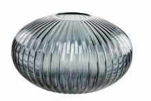 Ribbed Glass Vase 15cm x 25cm Grey/ Blue