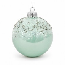 Additional picture of Glass Bauble Blue Snow 8cm x 6