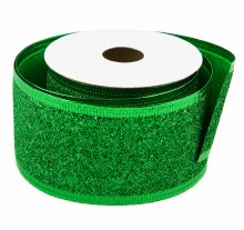 Glitter Ribbon Green Wired Edge 5cm x 10y