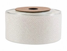 Glitter Ribbon White Wired Edge 5cm x 10Y