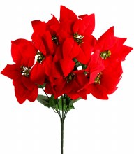 Faux Poinsettia Bunch Flocked Red