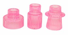 Glass Candle Holder Set x 3 Hot Pink 7cm