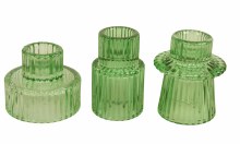 Glass Candle Holder Set x 3 Green 7cm