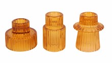 Glass Candle holder Set x 3 Orange 7cm