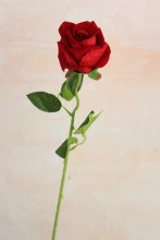 Faux Rose Single Stem 52cm Flocked Red Bud Faux Rose Single Stem 52cm Flocked Red Bud